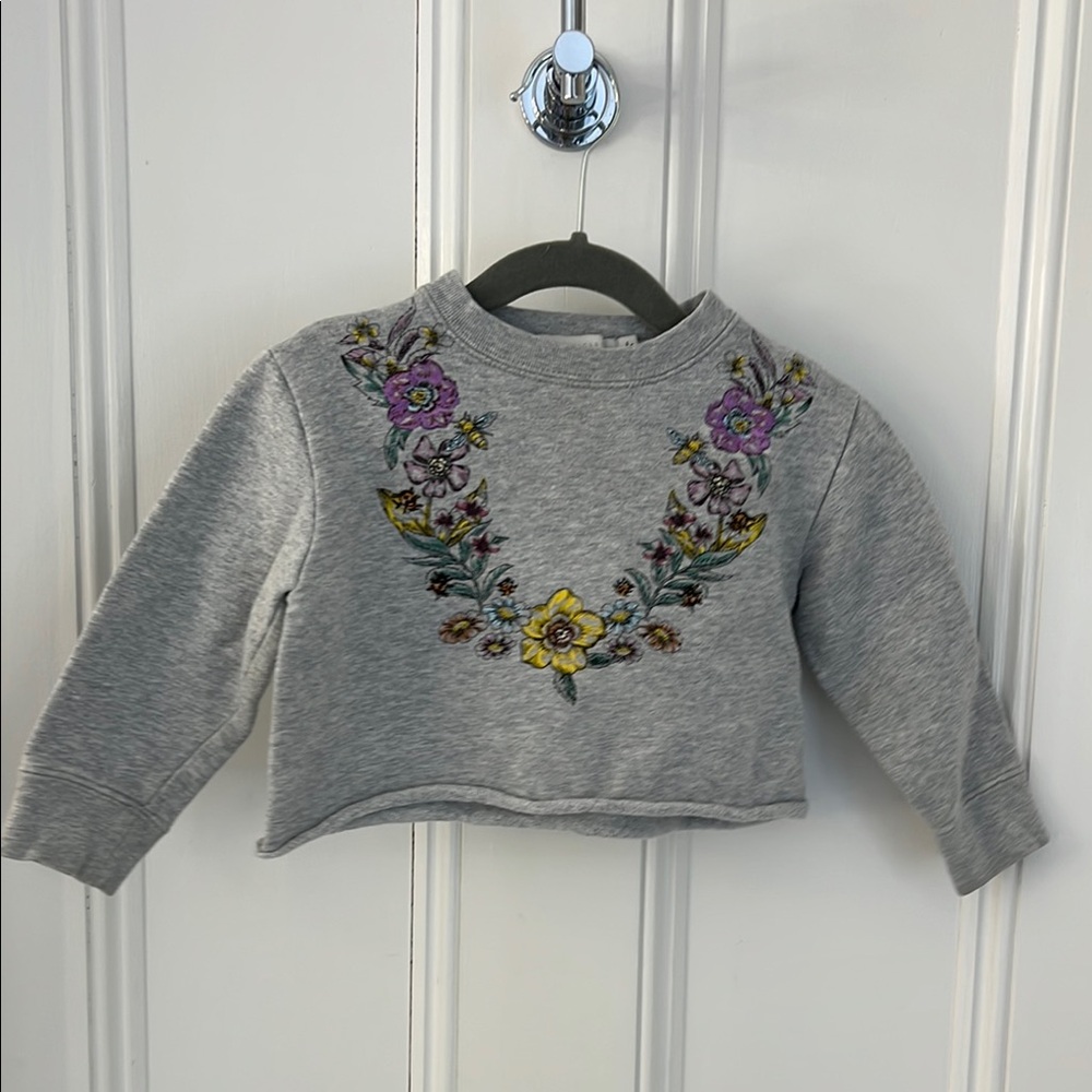 Stella McCartney Gray Floral Embroidered Kids Sweatshirt